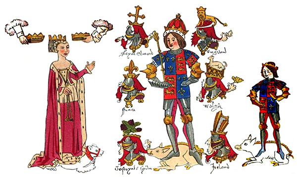 Ryszard III z rodziną (grafika autorstwa Johna Rousa). © Wikimedia Commons, domena publiczna. 