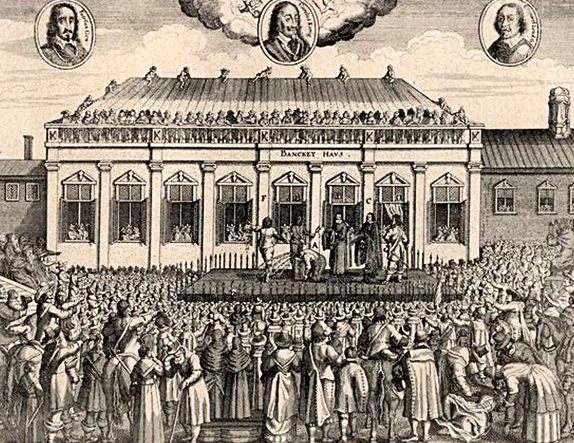 Egzekucja Karola I Stuarta – jak wierzono, chustki zamoczone w krwi ściętego króla były lekiem na wiele chorób. © Wikimedia Commons, domena publiczna. 