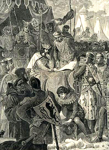 Król Jan bez Ziemi podpisuje Magna Charta. © Wikimedia Commons.