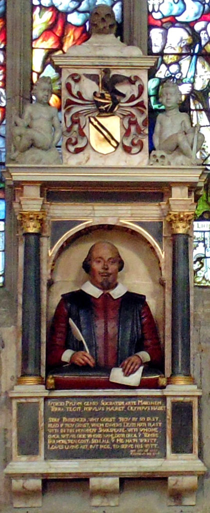 Słynne popiersie Szekspira w kościele Trójcy Świętej w Stratfordzie. © Wikimedia Commons, domena publiczna. 